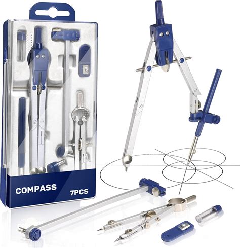 steel compass box|Compasses for geometry class and technical drawing.